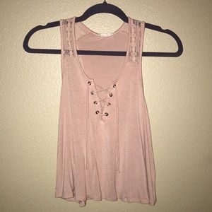 Pastel Pink Tank with Lace on shoulders
